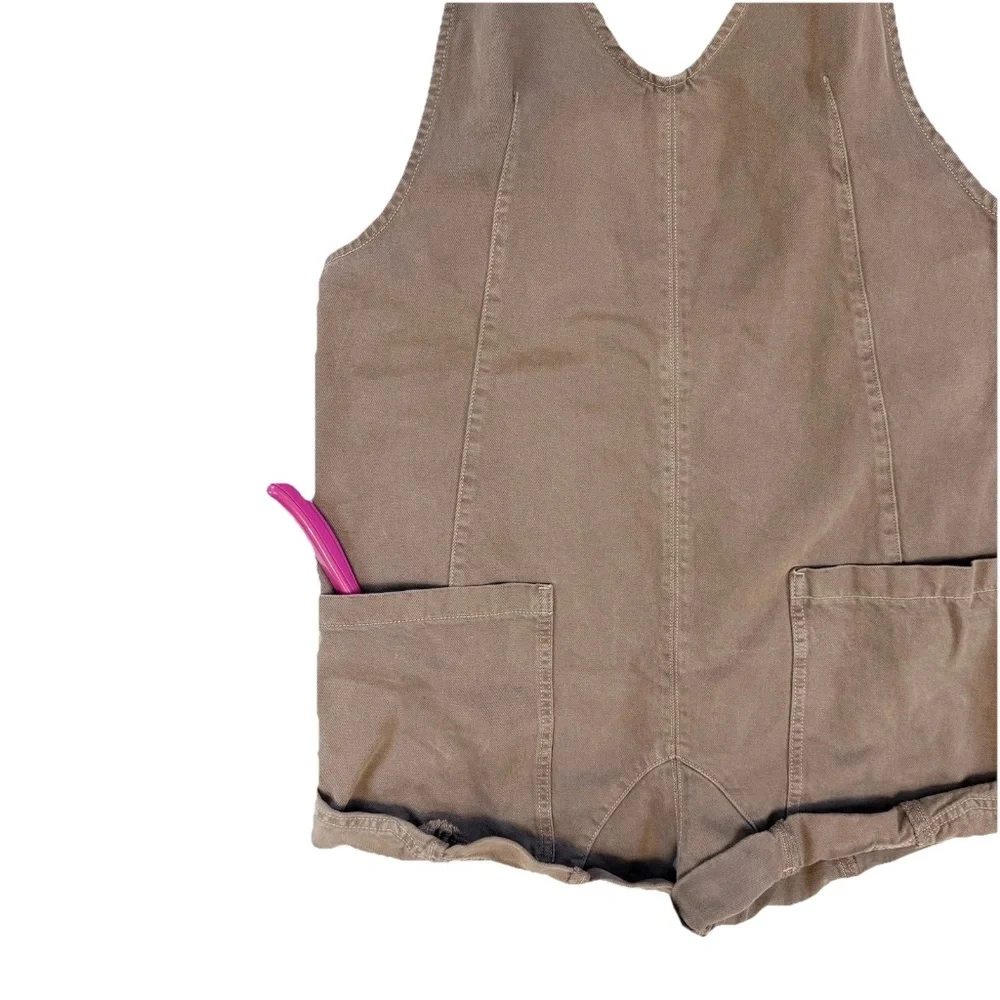 We The Free High Roller Shortall Size M Brown Denim Cotton Overalls Free People - Picture 7 of 14